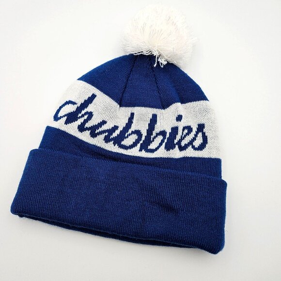 Chubbies Hat Cap Mens One Size Blue White Winter Beanie Ski Pom Pom - Picture 2 of 3
